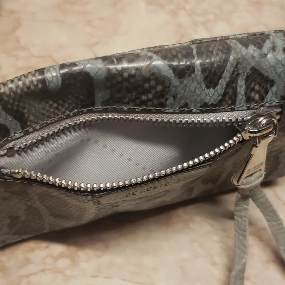 Aimee Kensterbeg gray and snake green and black skin print small crossbody bag